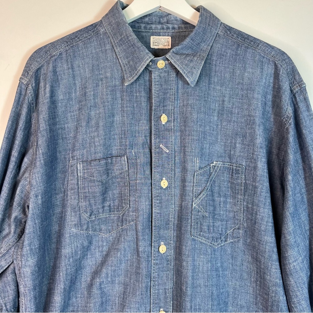 Rising Sun Co Chambray Men’s Button Down Shirt - Picture 2 of 7